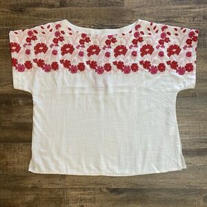 Solitare Women Large Linen Rayon Top Boho Chic Floral Artisan Style Resort Wear